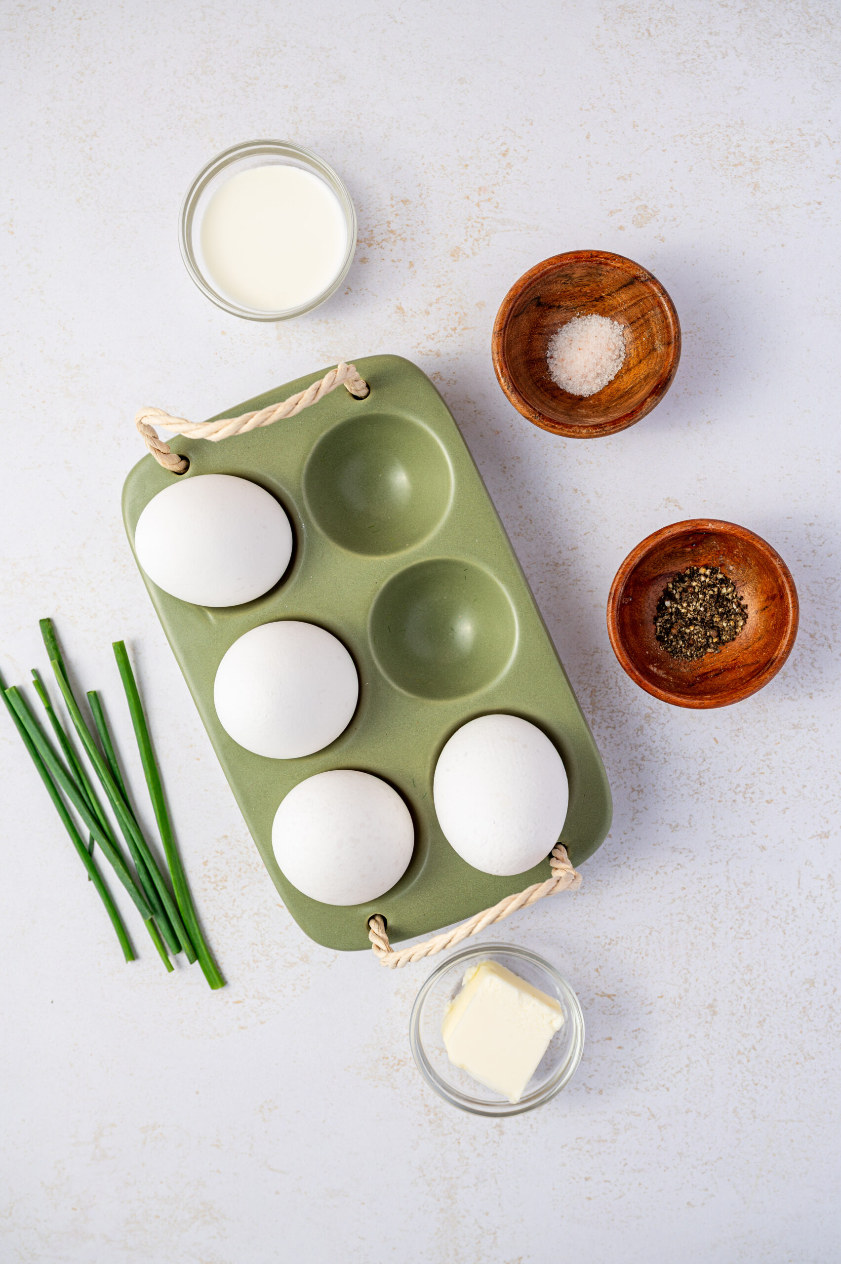 Ingredients for restaurant-style scrambled eggs.