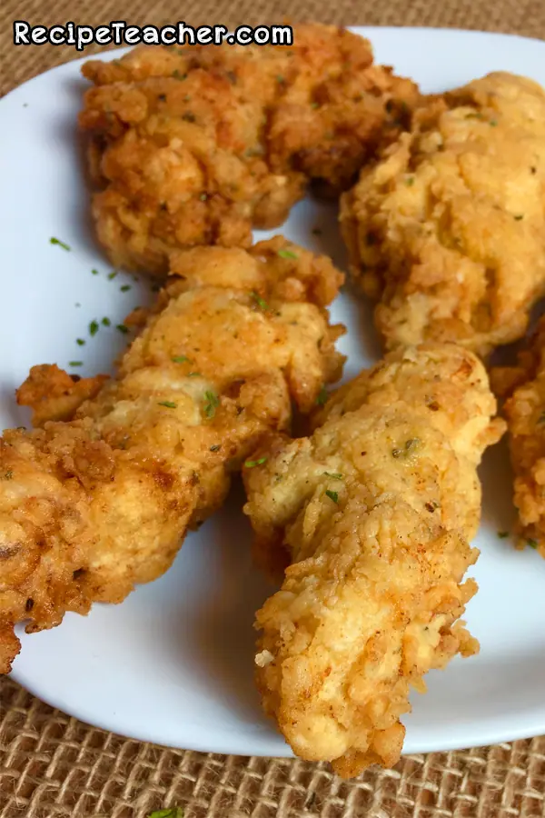 Chicken tenders made with buttermilk with a golden, flaky breading that's delicious. 