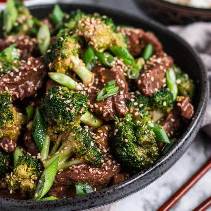 Instant Pot beef and broccoli served on a plate.