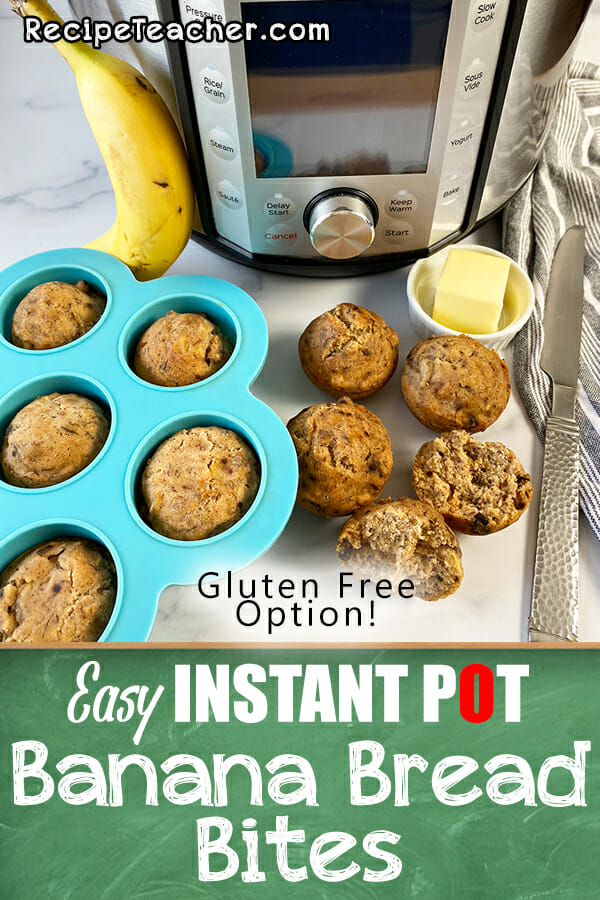 Easy recipe for Instant Pot Banana Bread bites with gluten free option. 