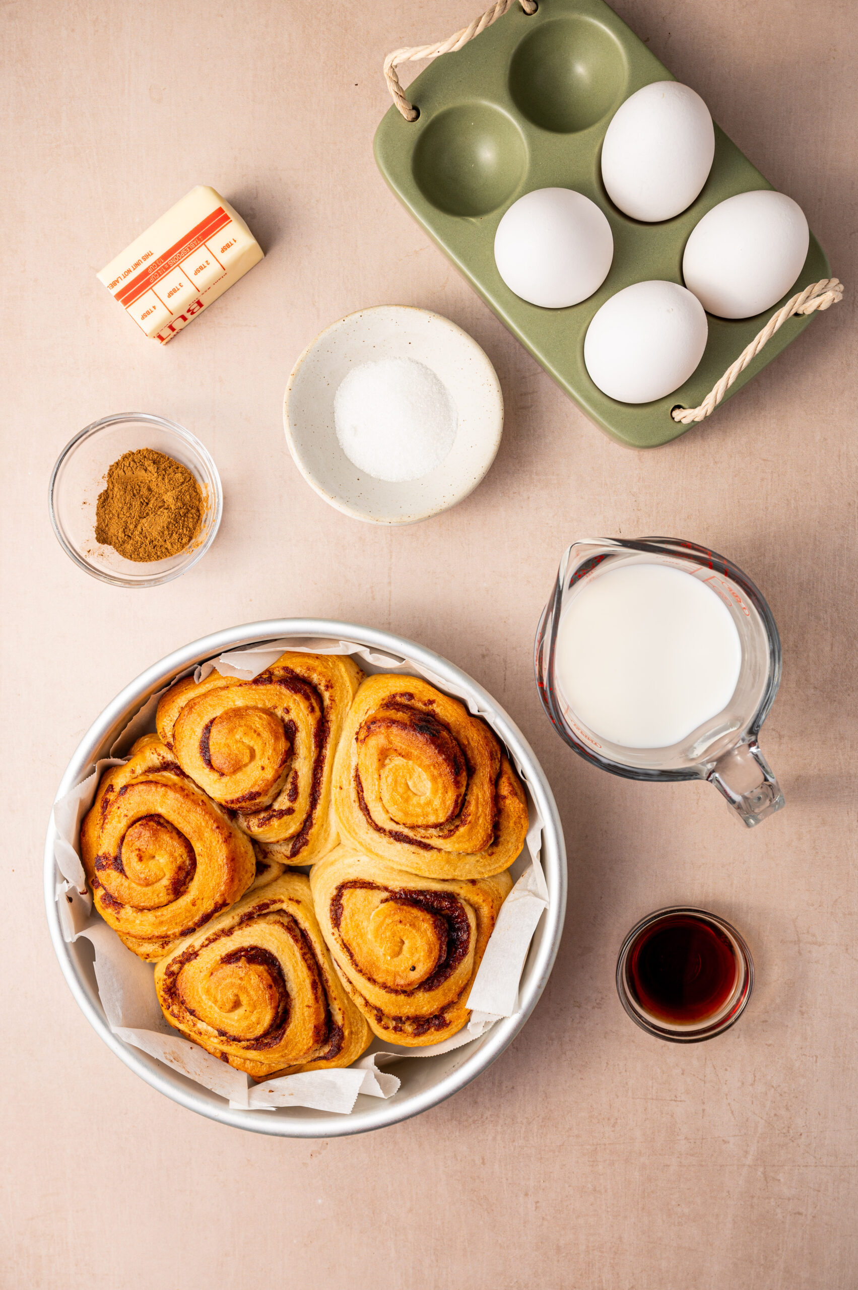 Ingredients for cinnamon roll French toast.