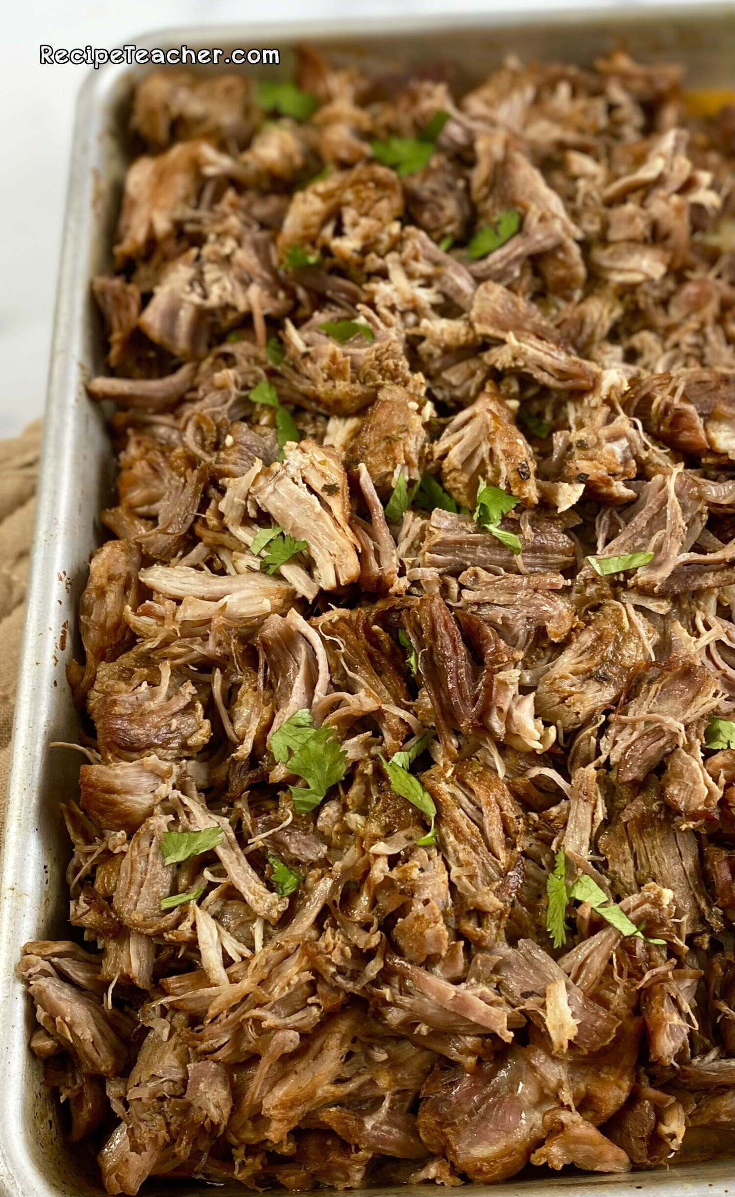 Mexican pulled pork crisped under the broiler
