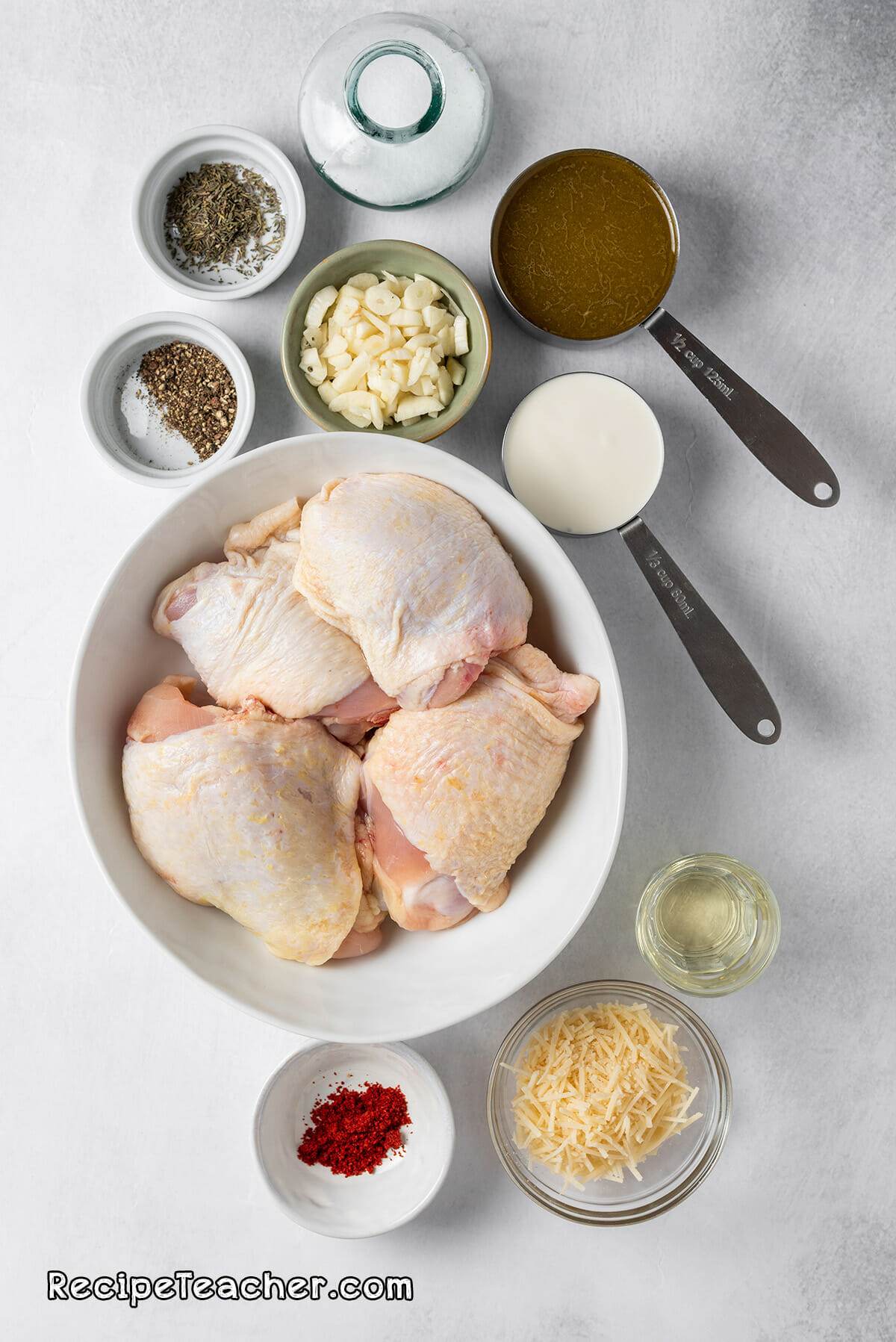 Ingredients for Instant Pot creamy garlic chicken thighs recipe.