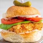 Recipe fo air fryer buttermilk chicken sandwich.