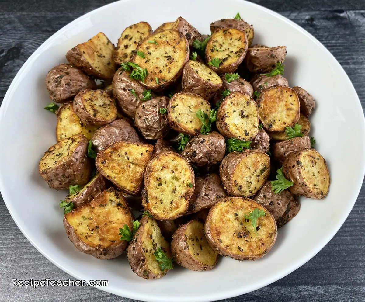 Air fryer roasted garlic herb potatoes. 