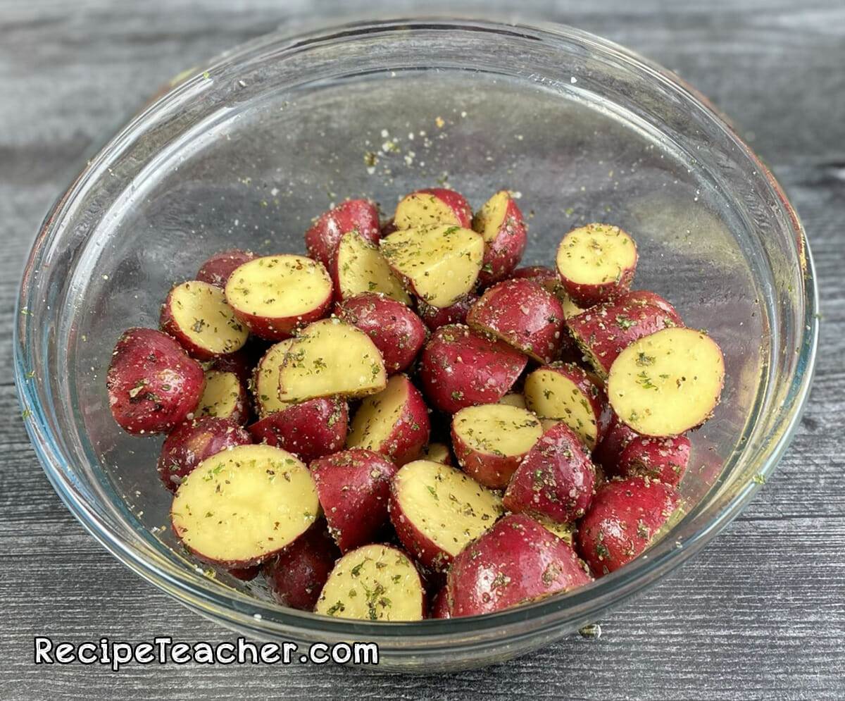 Air fryer roasted garlic and herb potatoes.