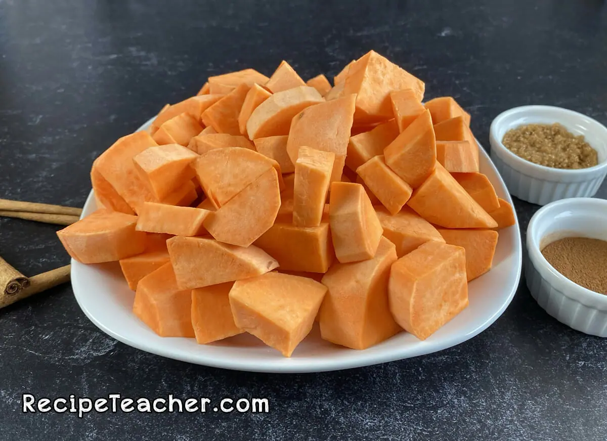 Recipe for sweet roasted sweet potatoes.