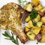 Recipe for sheet pan pork chops and baby red potatoes