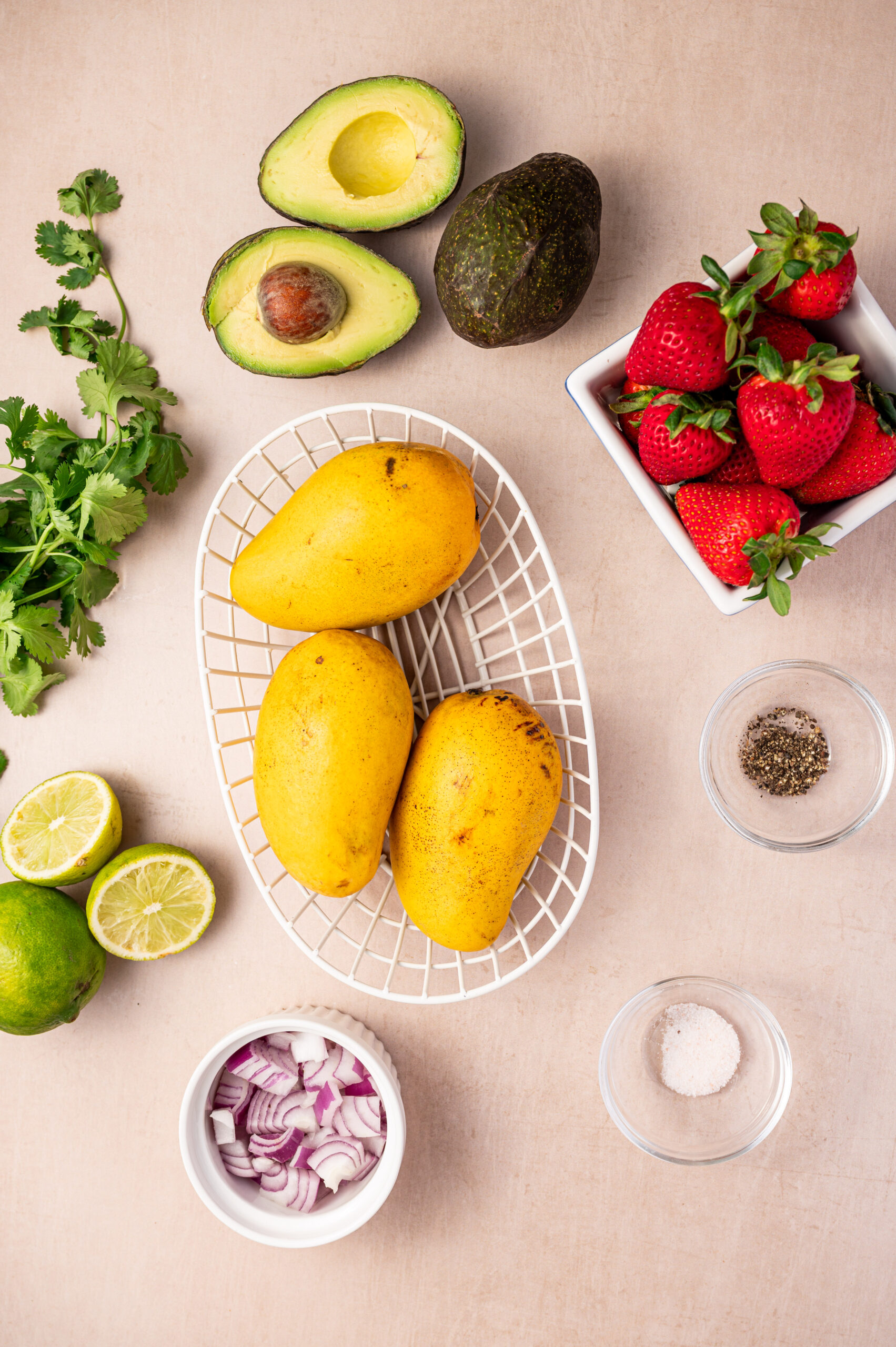 Ingredients for sweet and chunky mango salsa.