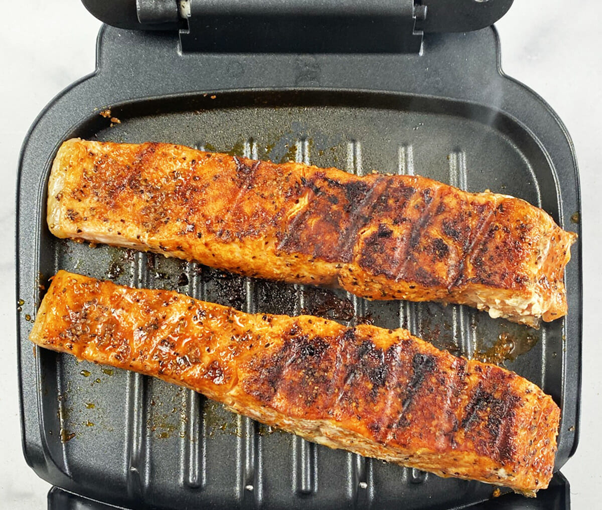 Cooking salmon filets on a George Foreman Grill