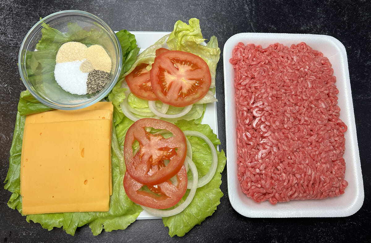 All the ingredients for air fryer burgers