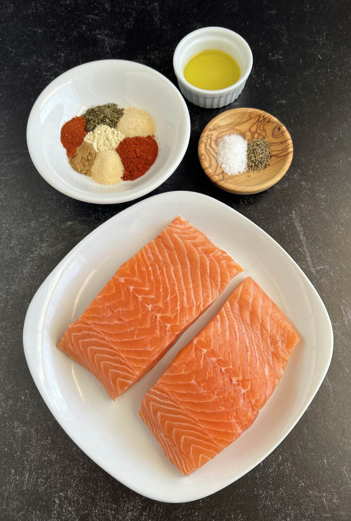 All the ingredients to make air fryer blackened salmon
