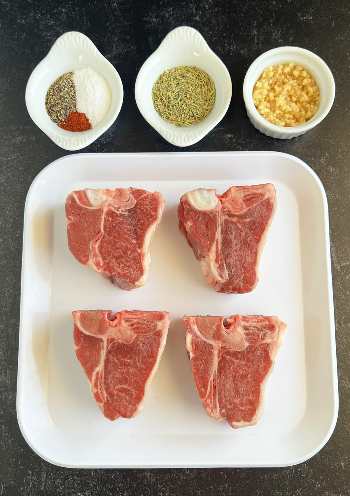 All the ingredients to make air fryer lamb chops.