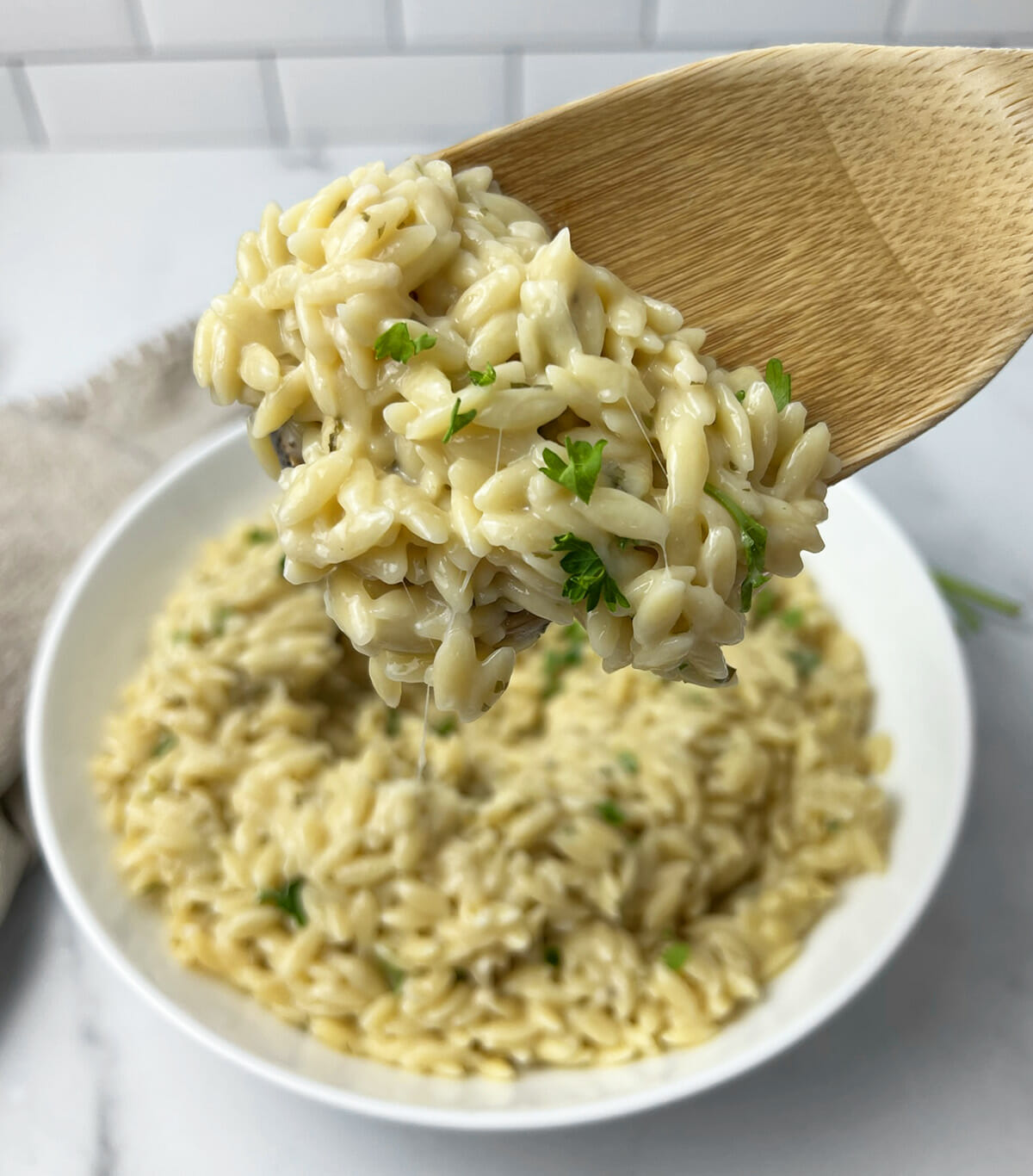 Recipe for Instant Pot Parmesan Garlic orzo.