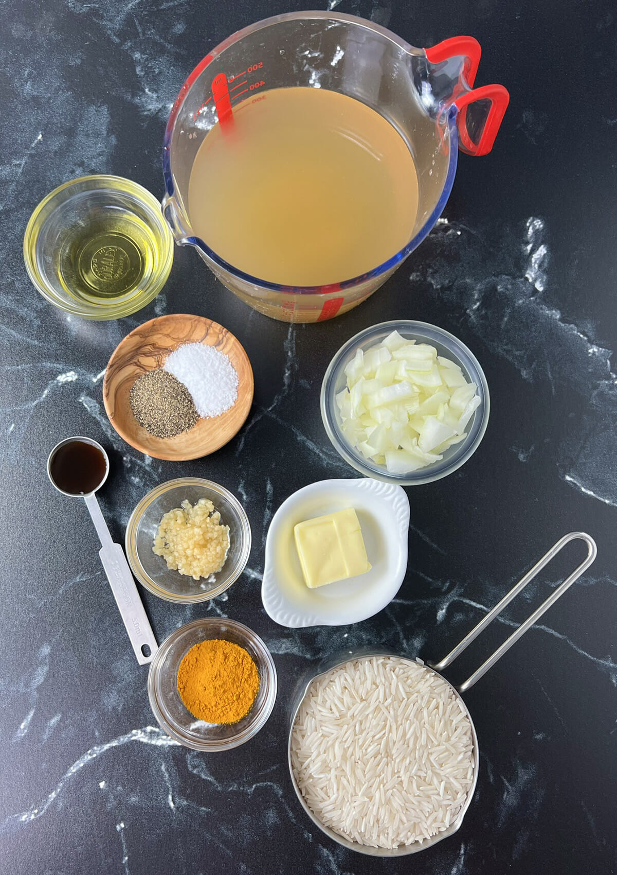 Ingredients for Instant Pot rice pilaf