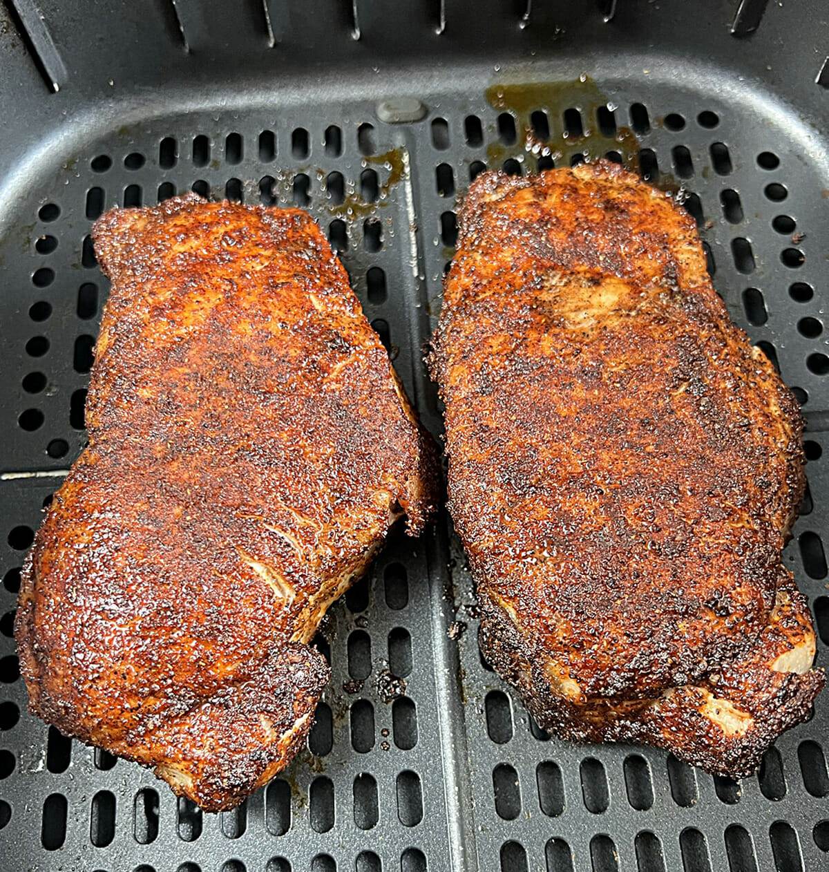 Recipe for air fryer coffee crusted pork chops cooked in an air fryer