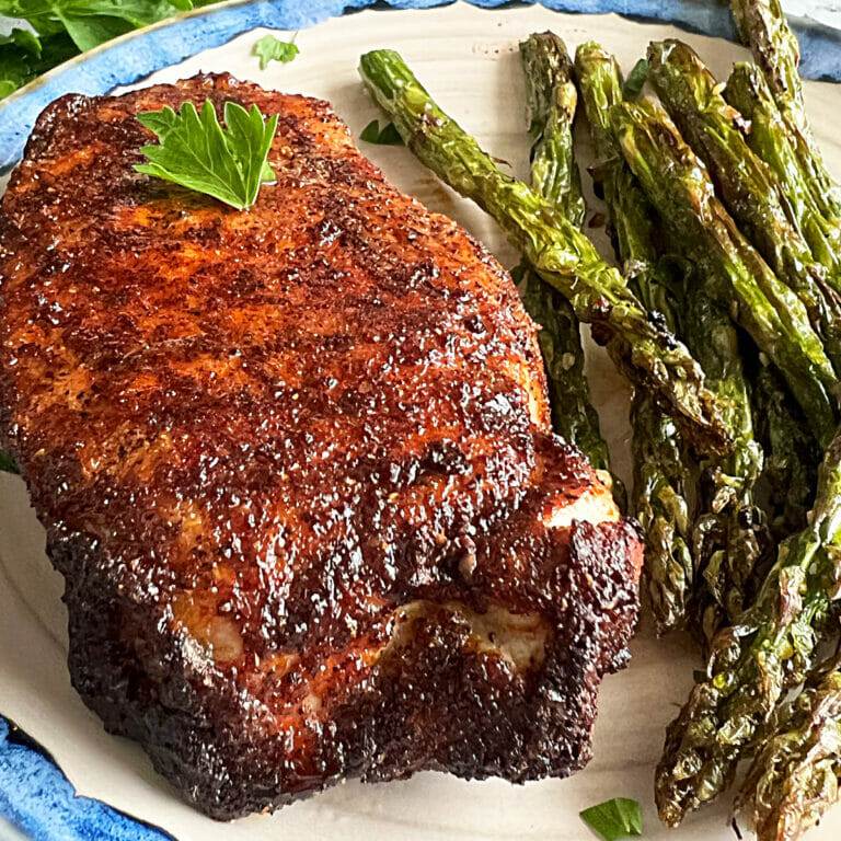 Coffee seasoned pork chops made in an air fryer