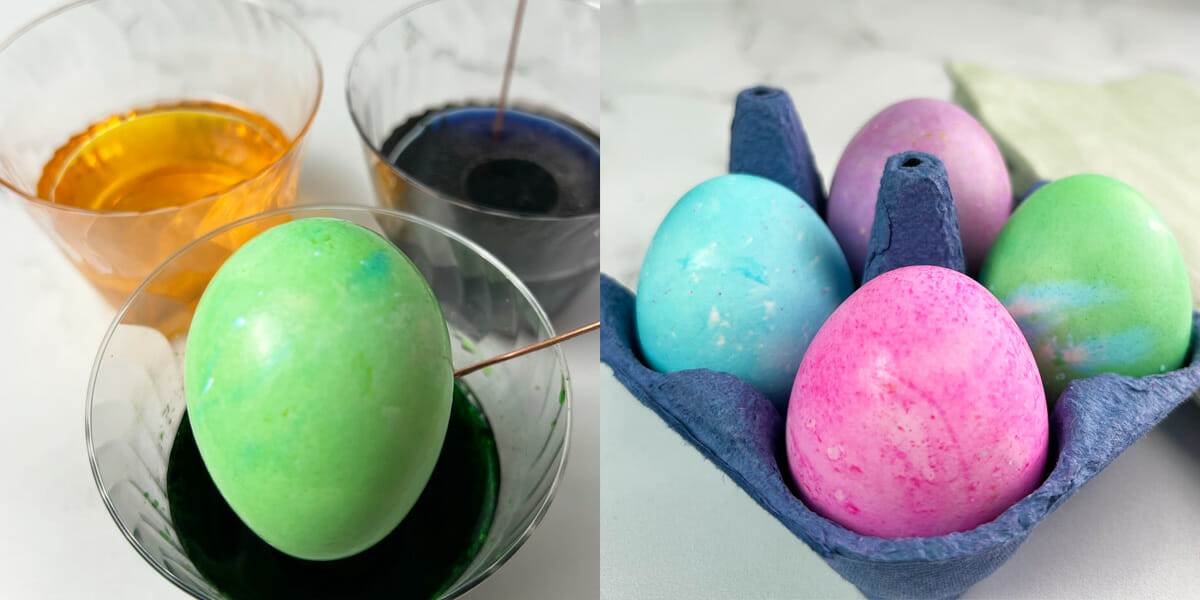 Dying hard boiled eggs made in an air fryer.