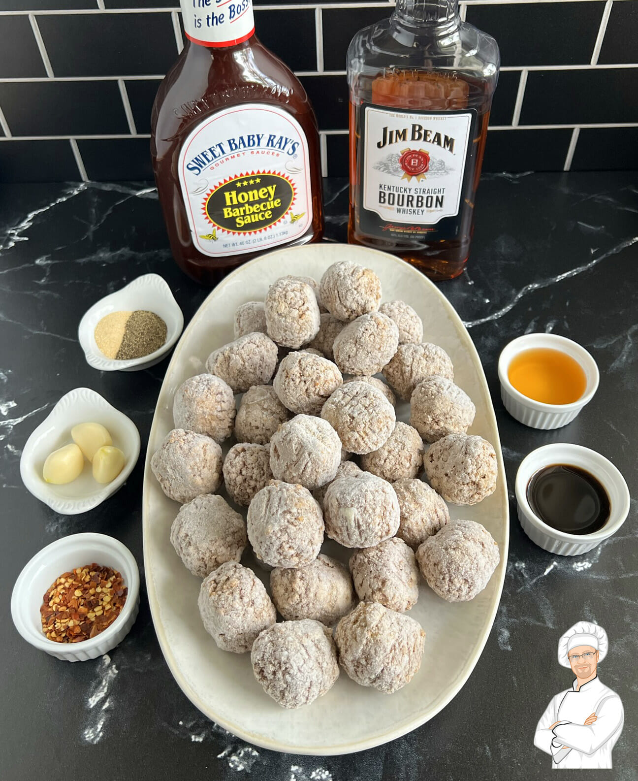 All the ingredients for slow cooker bourbon meatballs