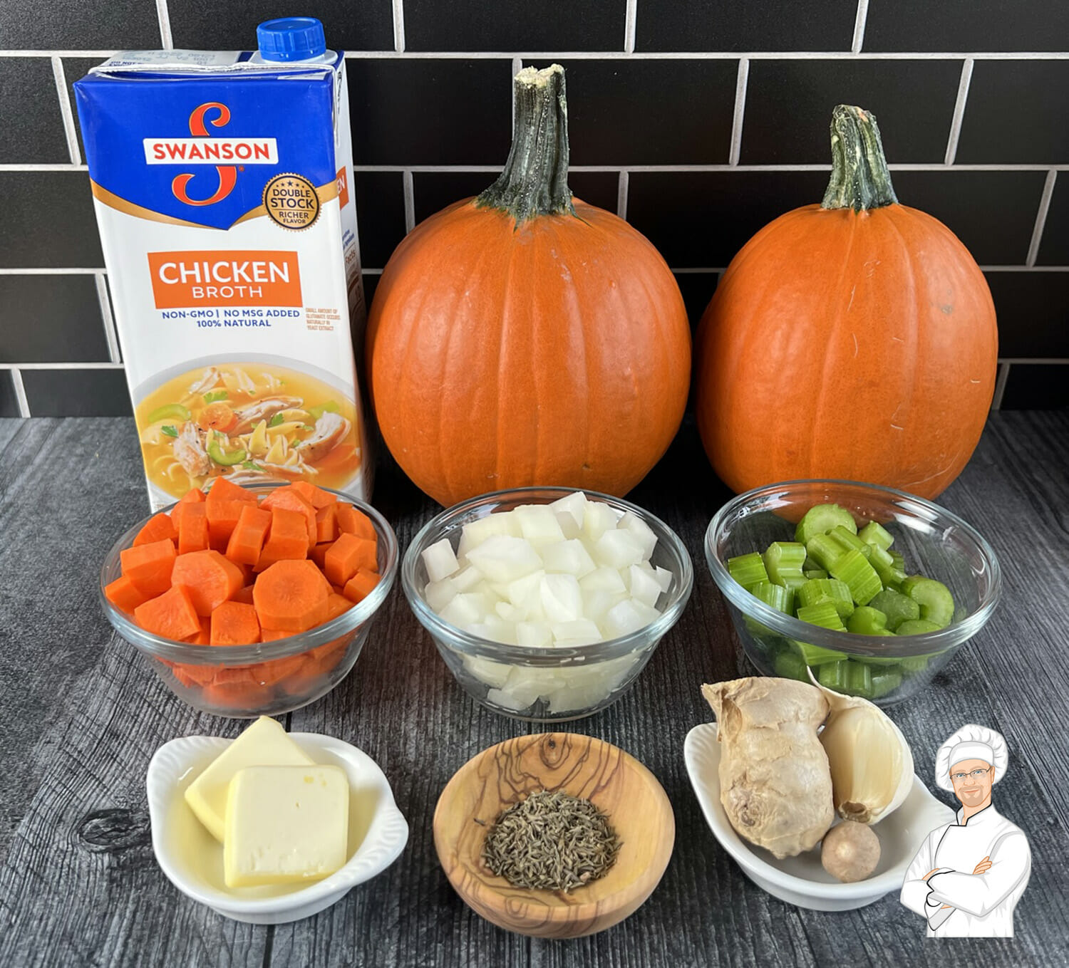 Ingredients to make Instant Pot roasted pumpkin soup