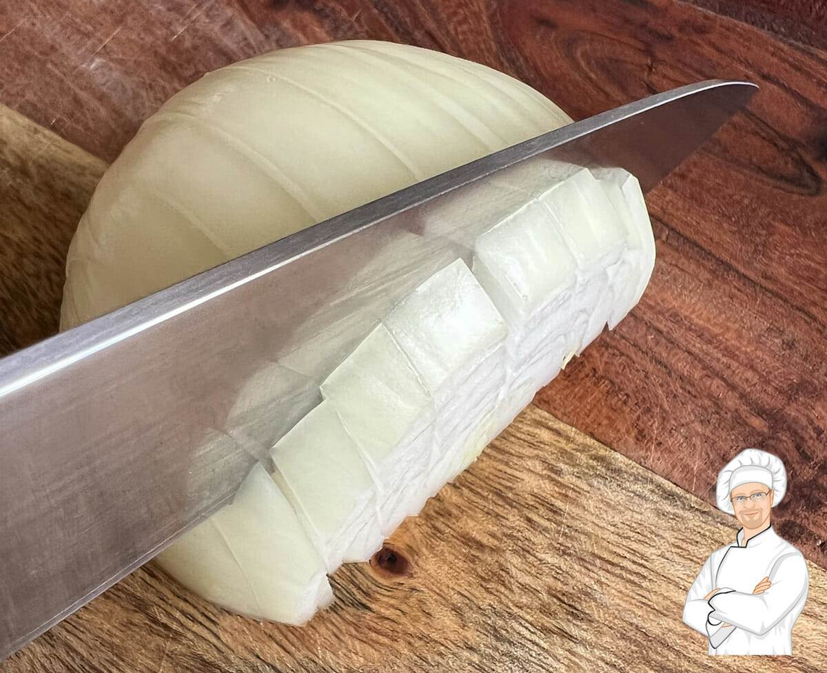 Peeling and chopping an onion
