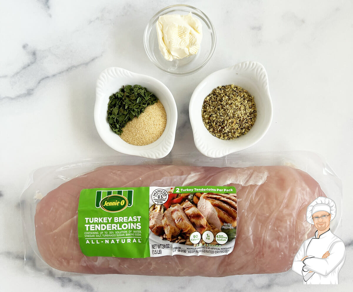 All the ingredients to make oven roasted turkey tenderloin.