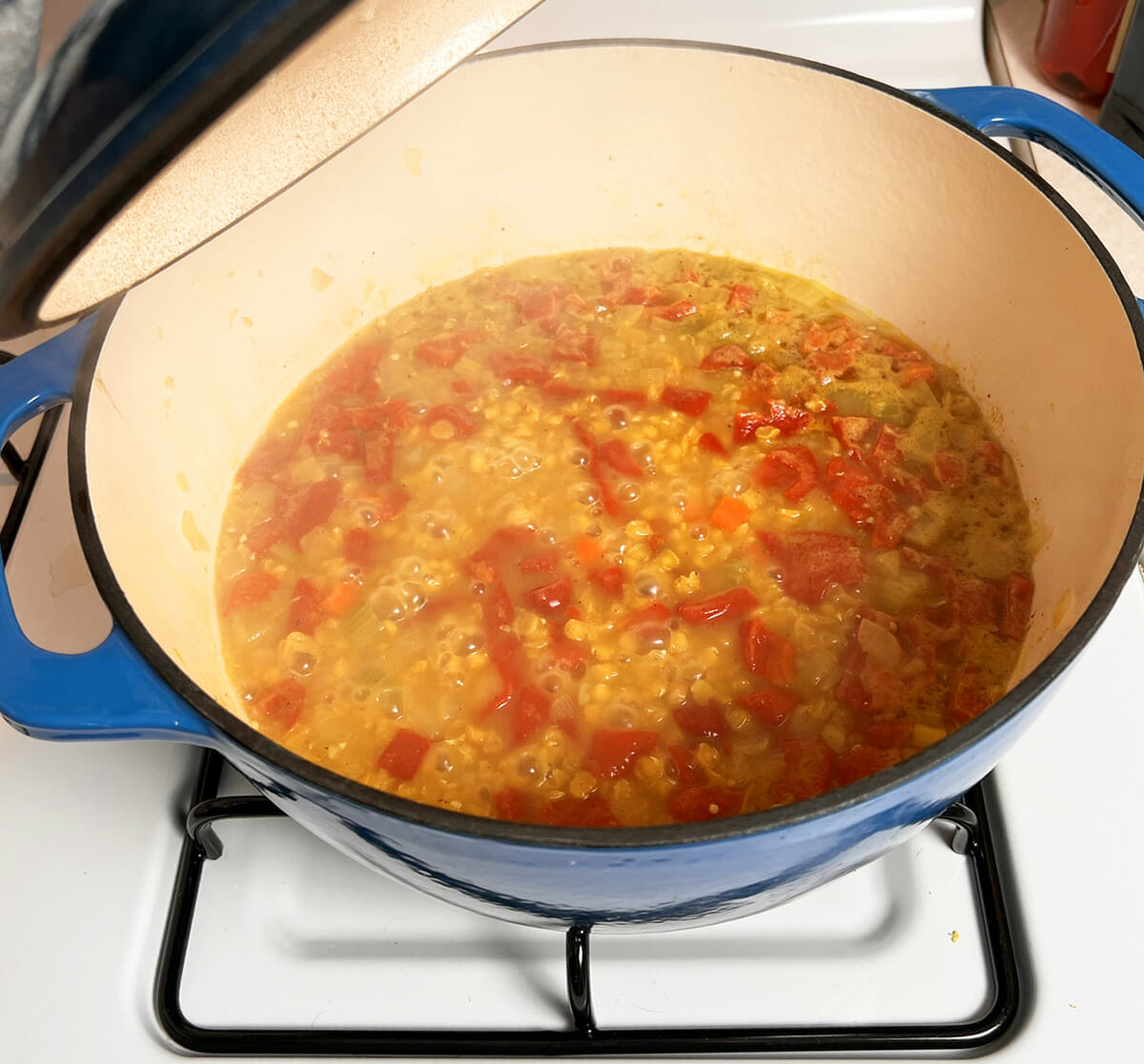 Simmering red lentil soup