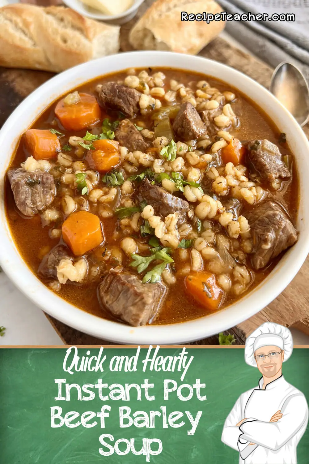 Recipe for Instant Pot beef barley soup.