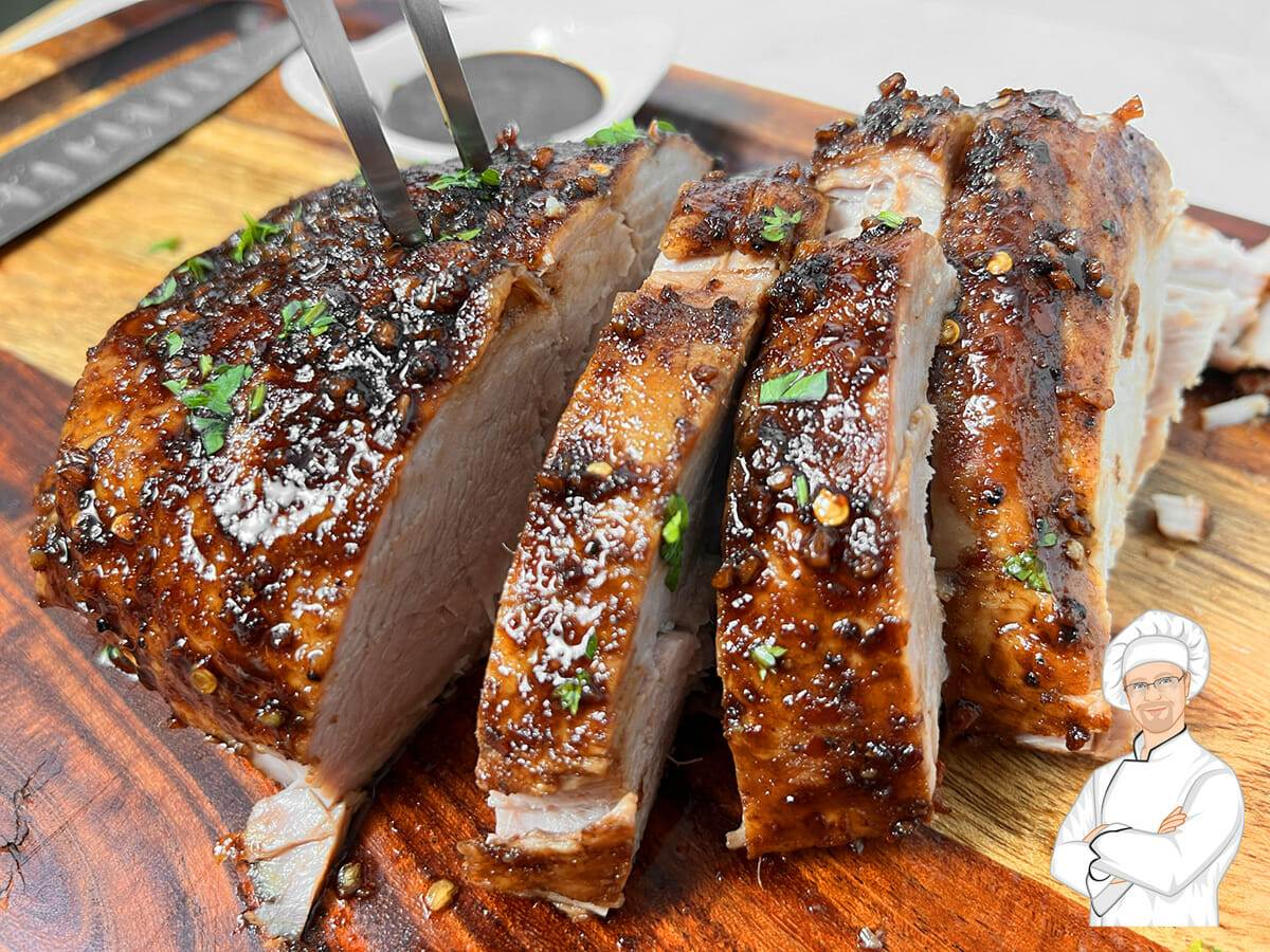 Sliced slow cooker balsamic pork loin roast