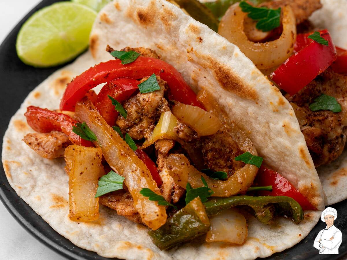 Recipe for sheet pan chicken fajitas.