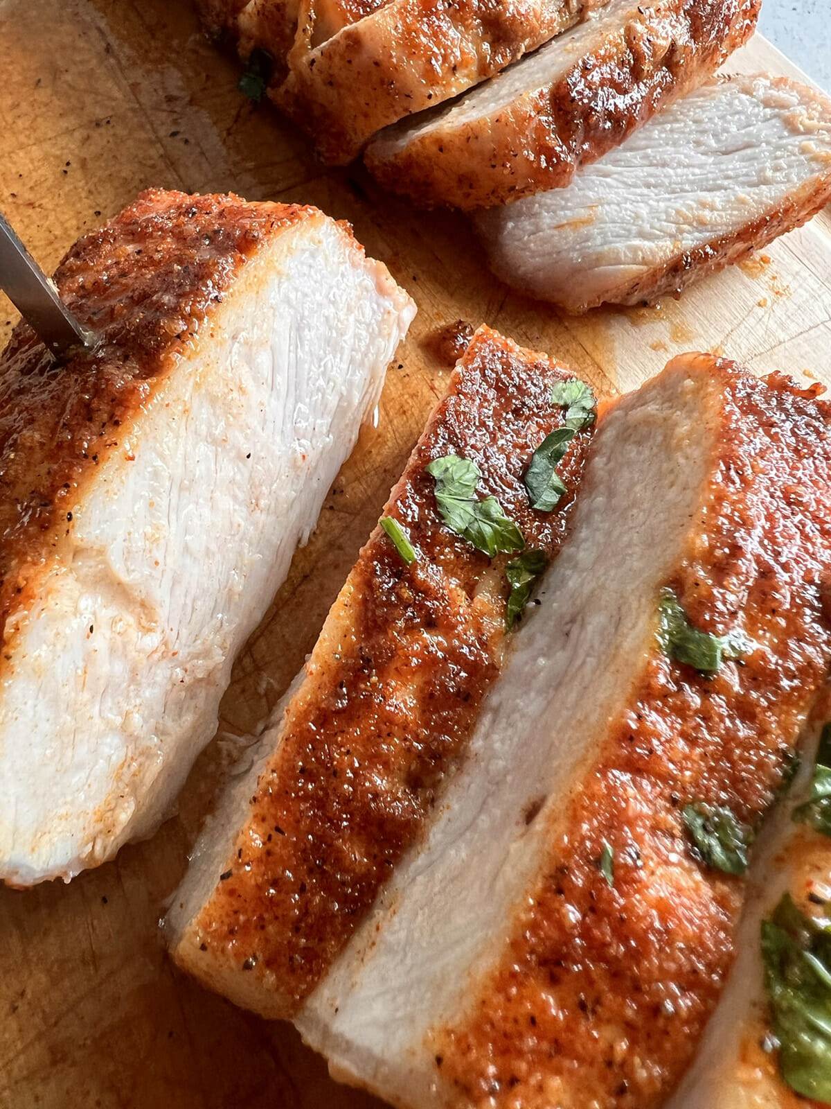 Oven baked boneless pork chops.