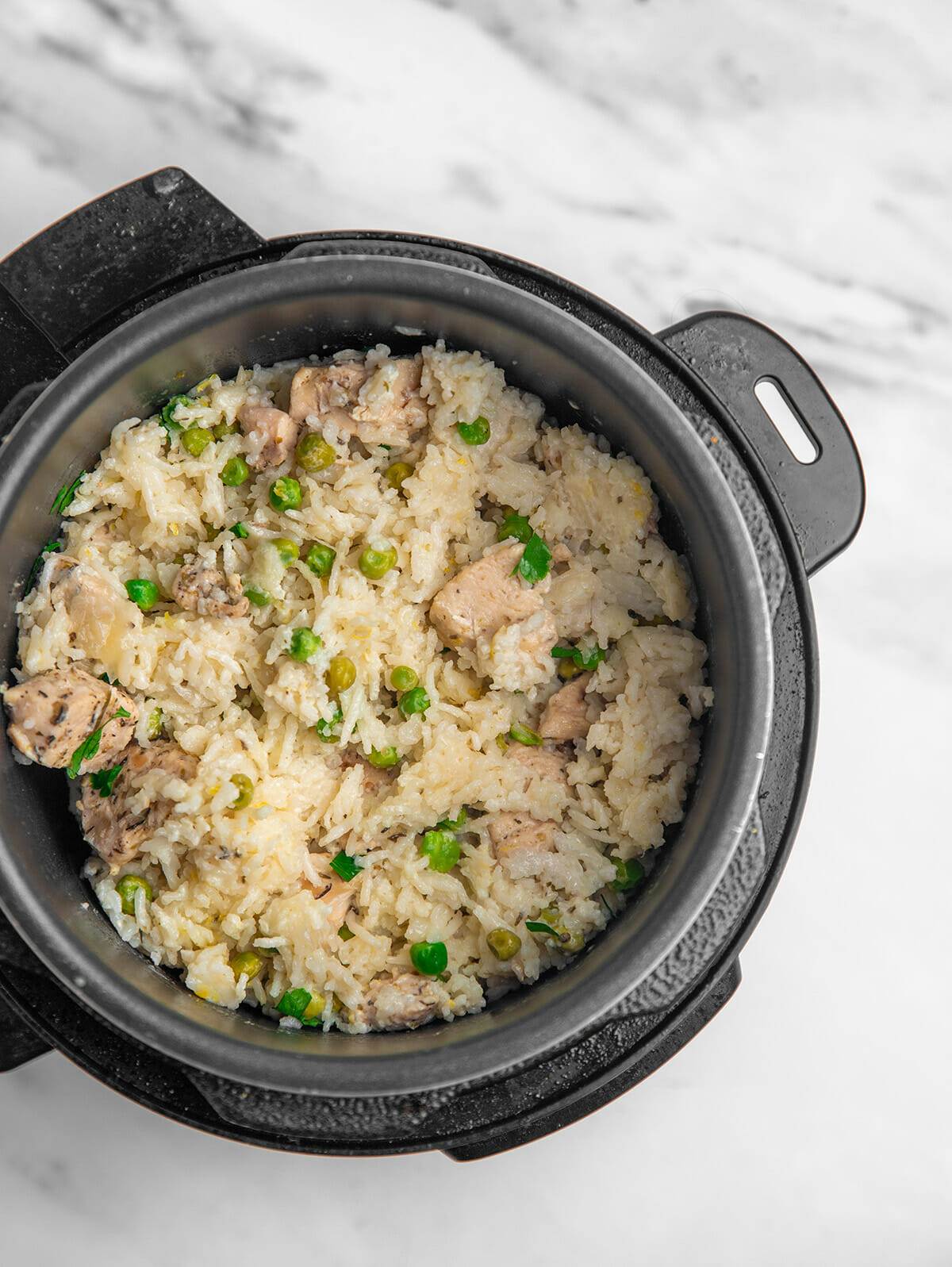 Recipe for Instant Pot creamy lemon chicken and rice.