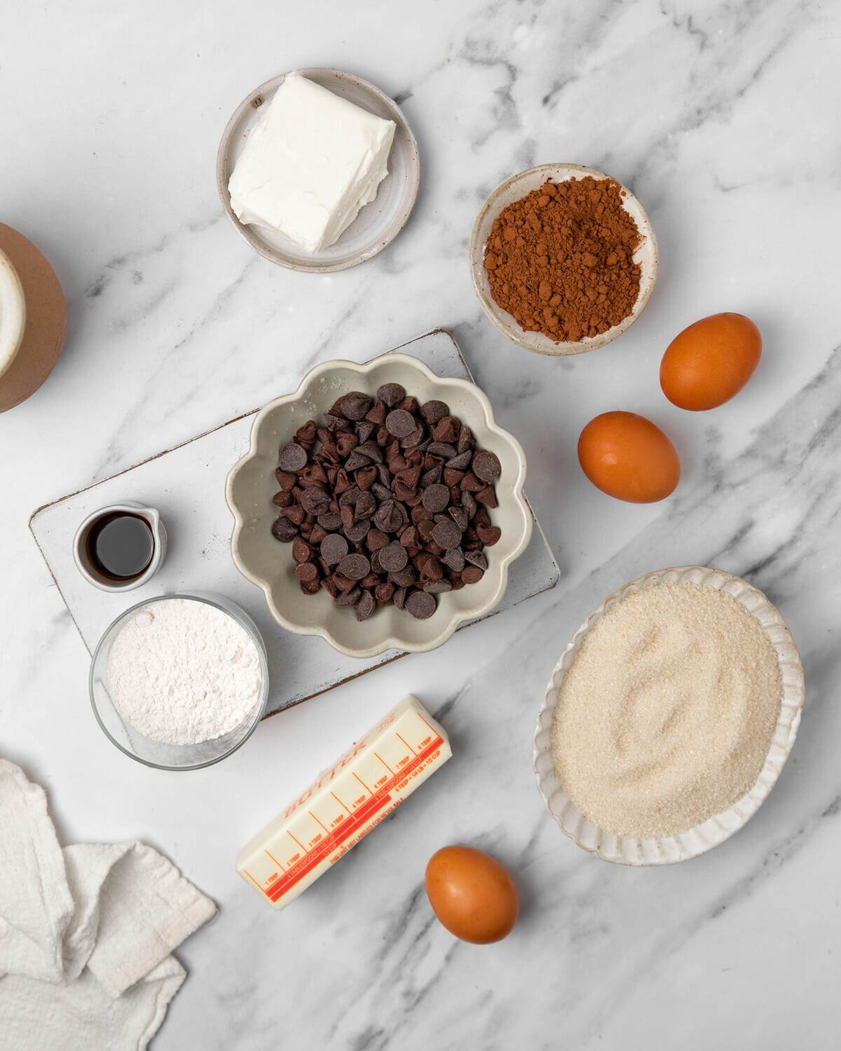 All the ingredients for to make the best damn cheesecake brownies.