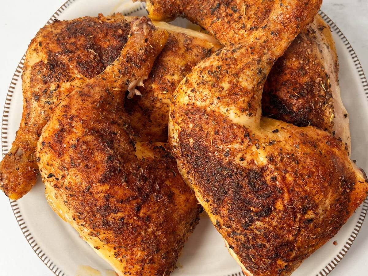 Recipe for oven baked chicken quarters.