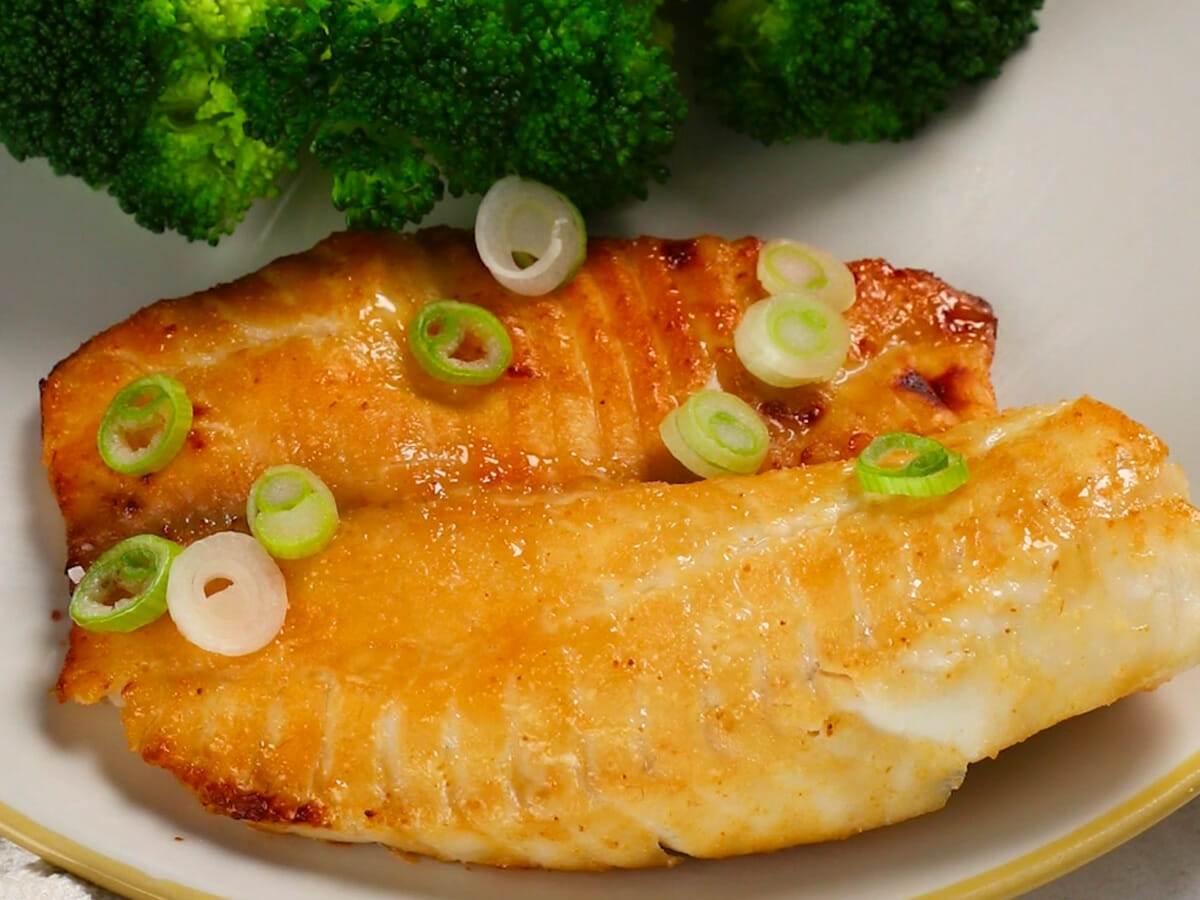 Teriyaki tilapia made in an air fryer.