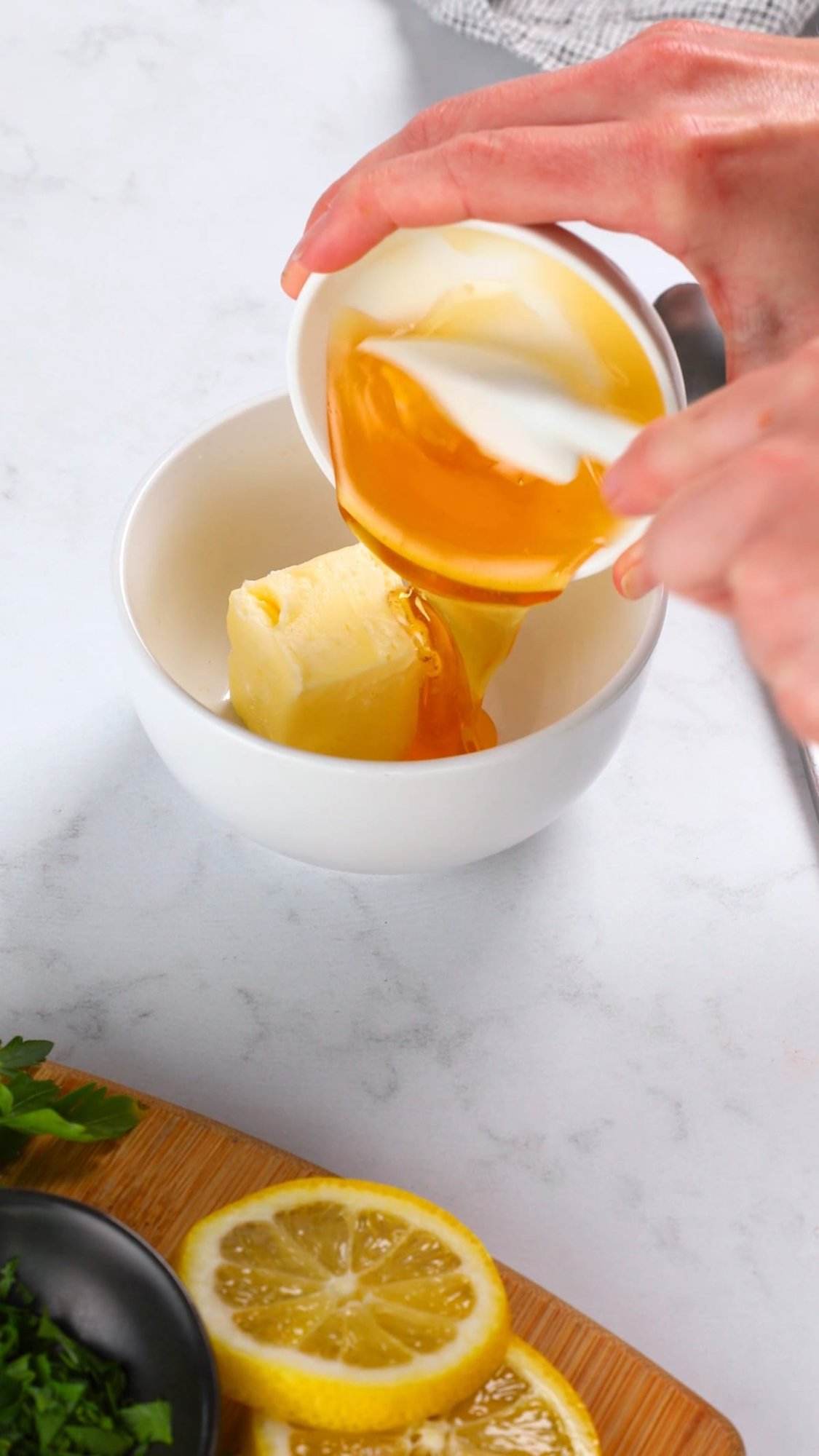 Mixing honey garlic butter for the honey garlic salmon recipe.