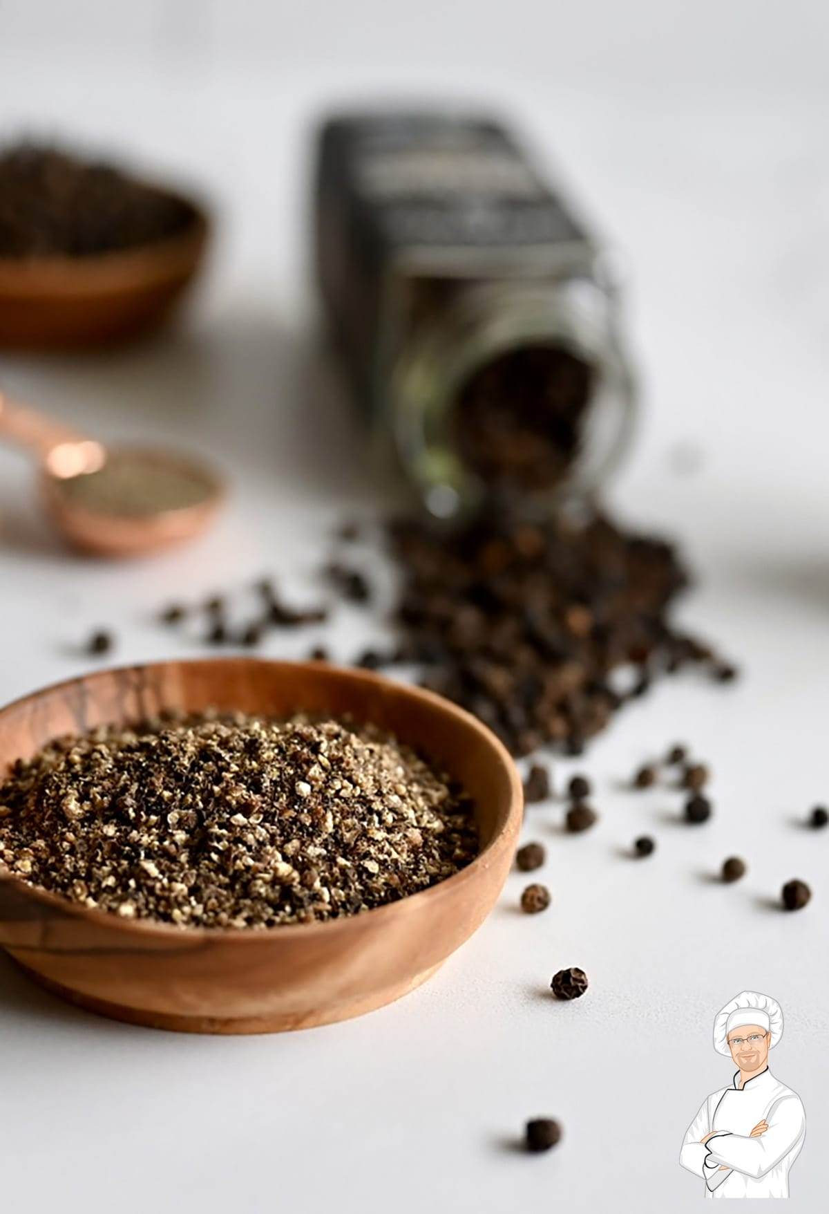 Freshly ground black pepper and peppercorns