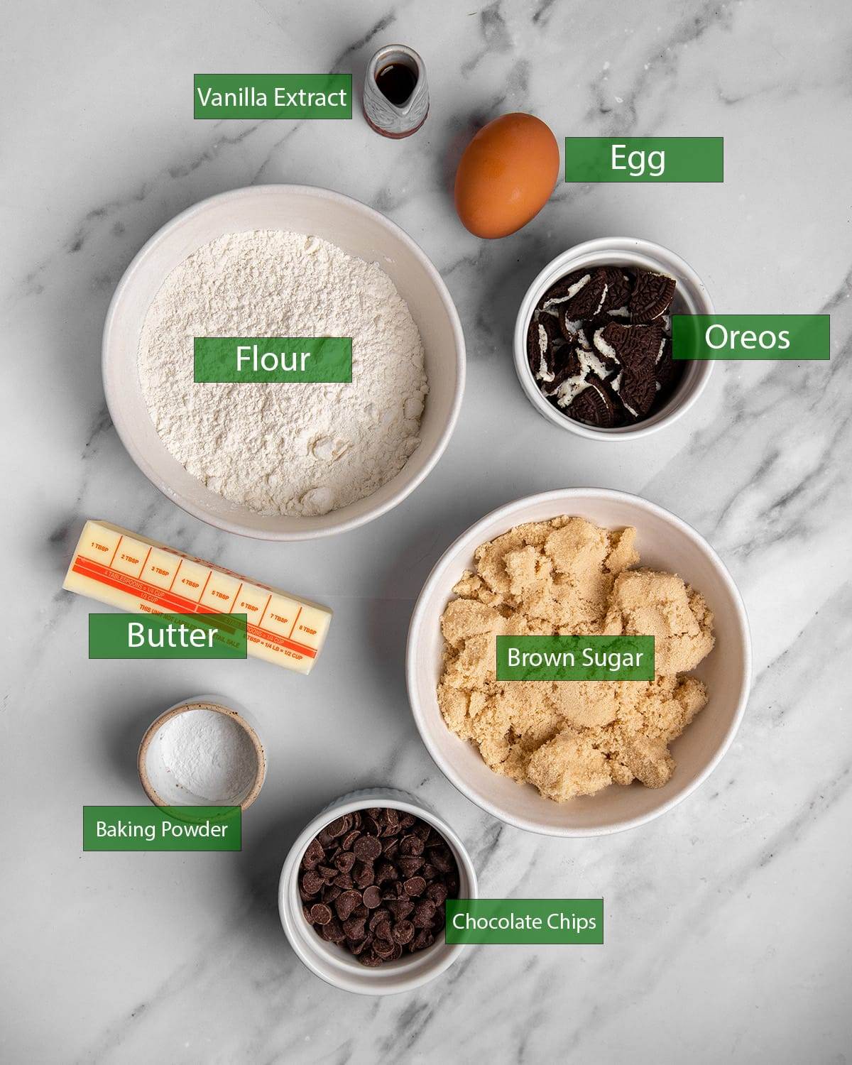 All the ingredients needed to make Oreo blondies