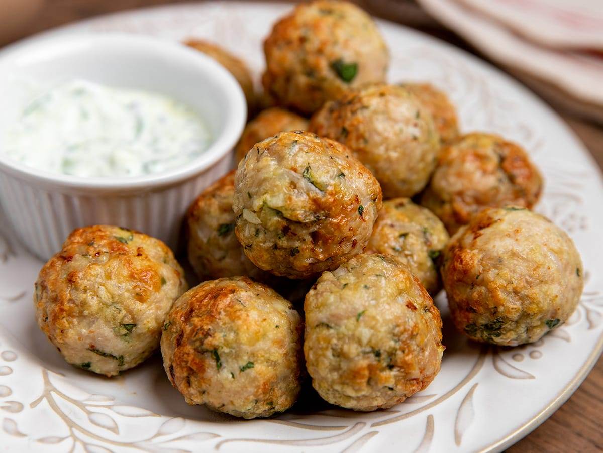 Air fryer Greek chicken meatballs.
