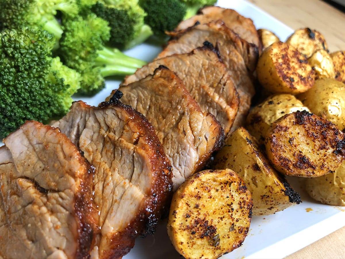 Air fryer quick start guide for making recipes such as pork tenderloin.