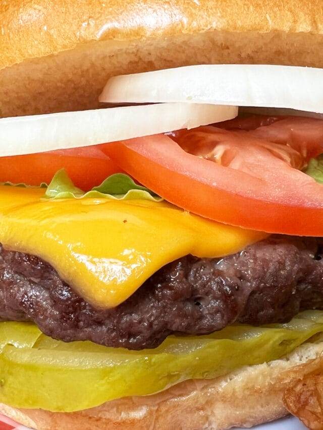A cheeseburger made in an air fryer.