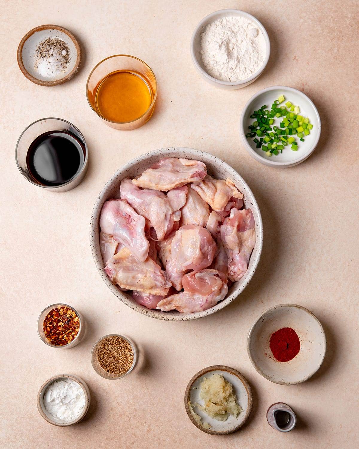 All the ingredients needed to make air fryer honey garlic chicken wings.