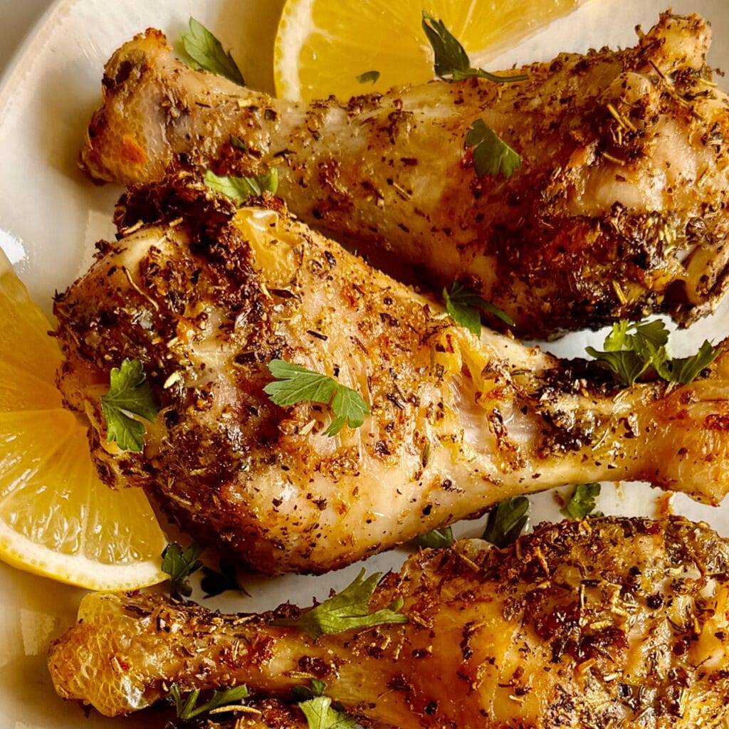 Recipe for air fryer Greek chicken legs.
