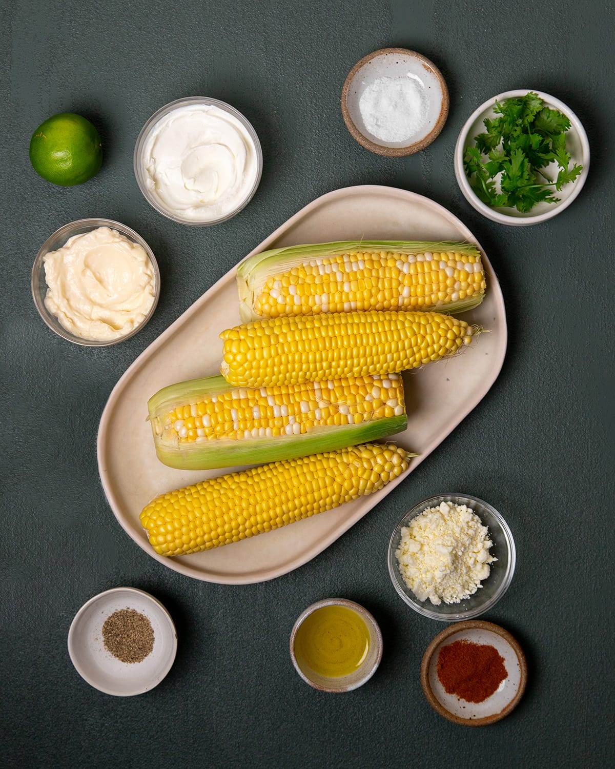 All the ingredients needed to make air fryer street corn.