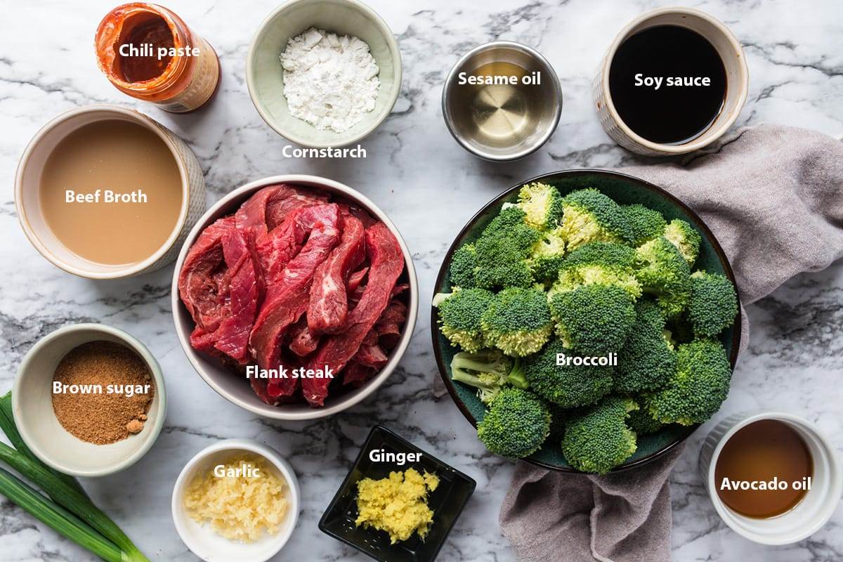 All the ingredients needed to make delicious, homemade Instant Pot beef and broccoli.