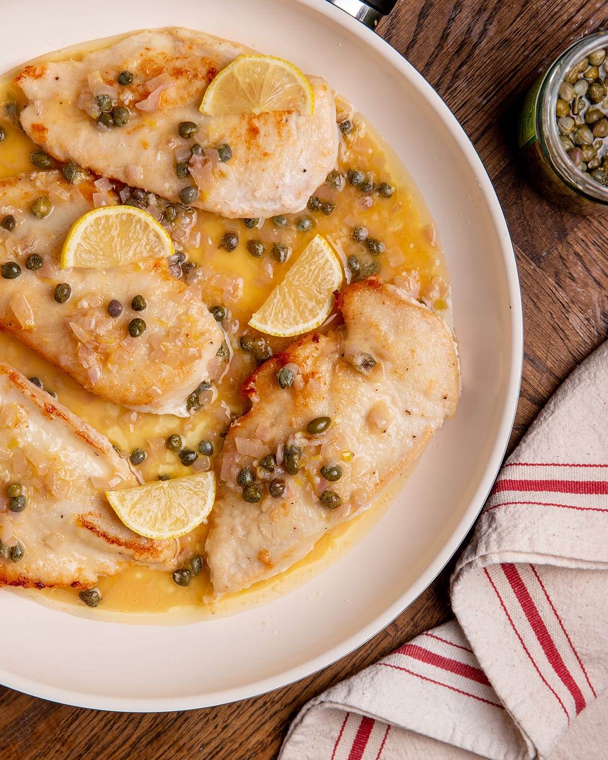 Chicken piccata in a lemon butter sauce.
