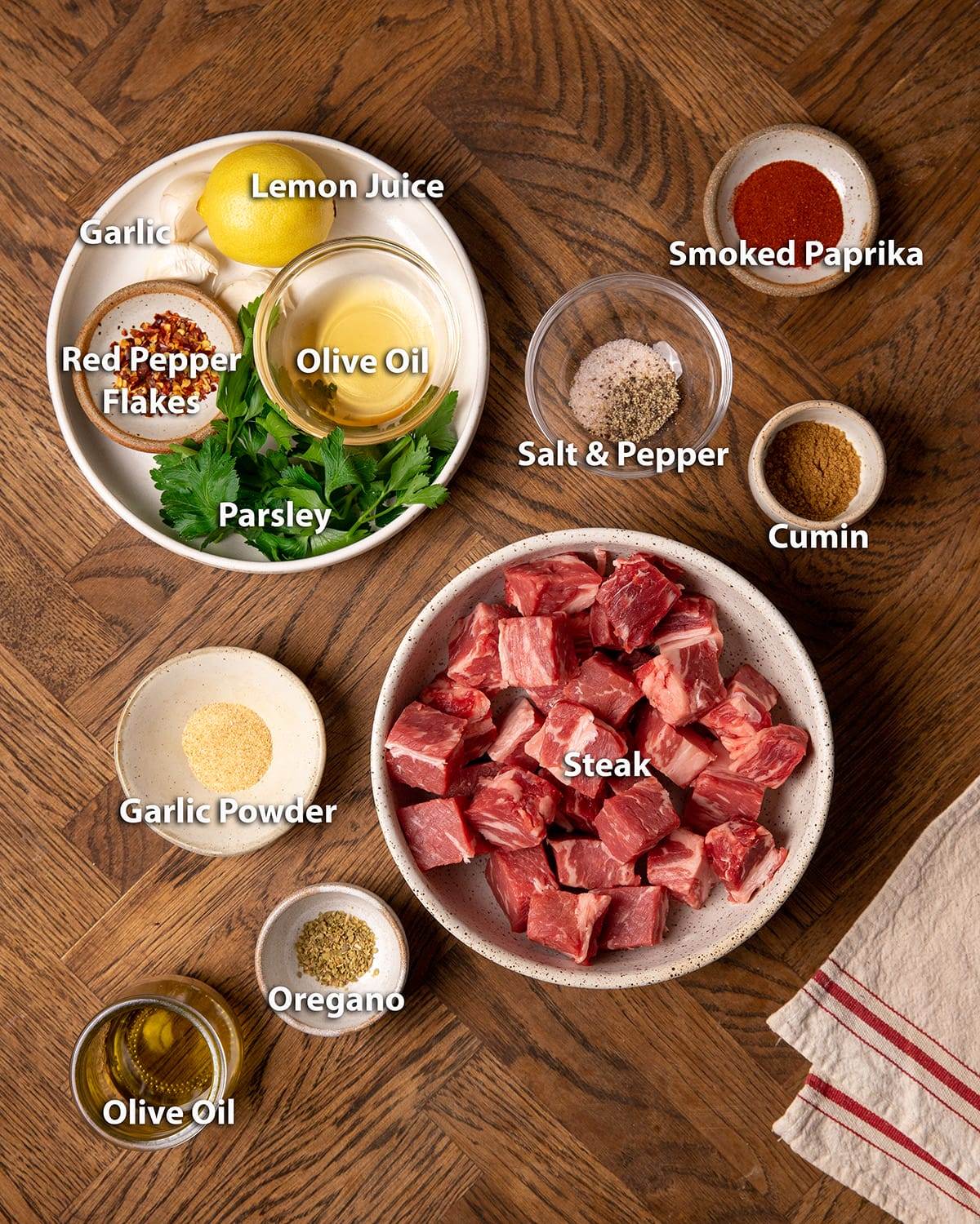 All the ingredients needed to make air fryer steak bites.