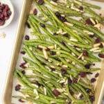 Baked green beans with honey balsamic, cranberries and almonds