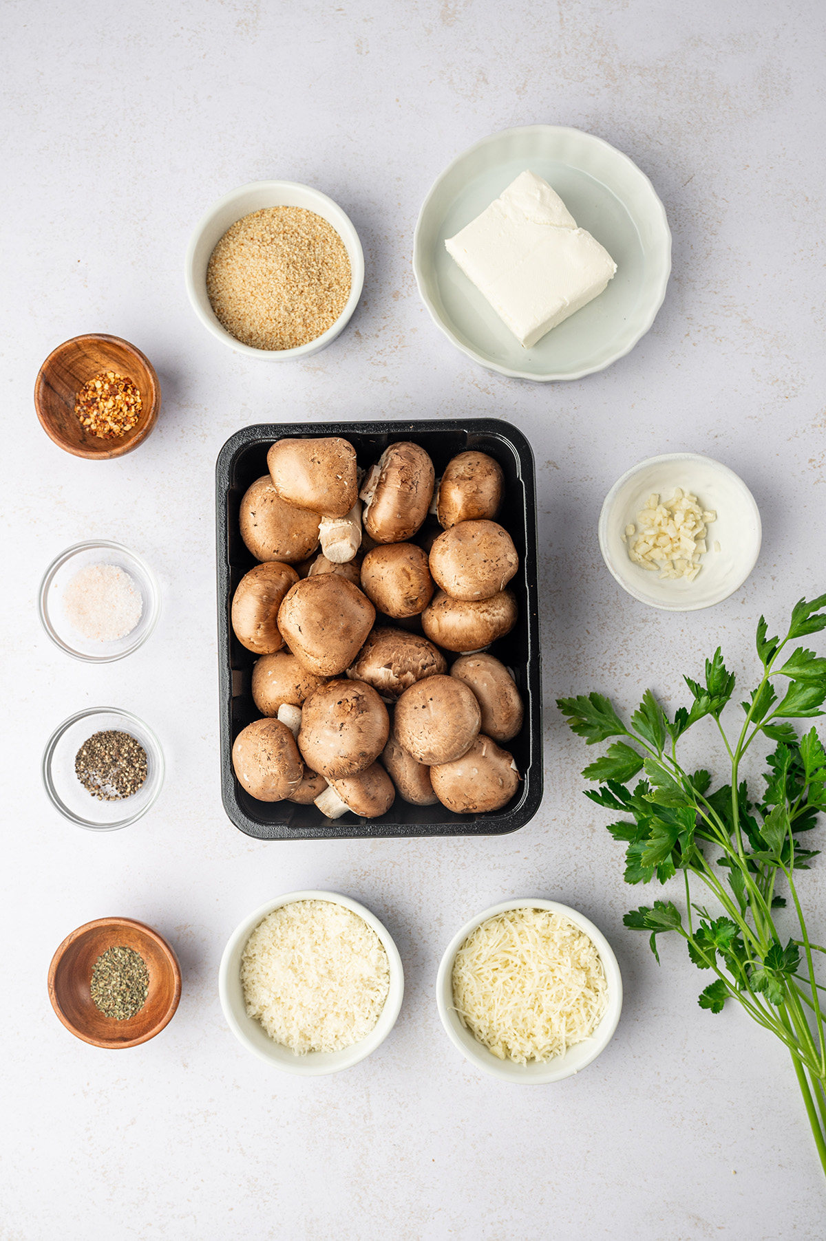 Ingredients for air fryer stuffed mushrooms.