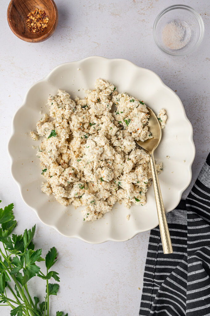 The cheesy filling for air fryer stuffed mushrooms.